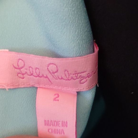 Lilly Pulitzer Gold Metallic Lace Breakwater Blue Jacquard Largo Shift Dres Sz 2 - Picture 11 of 14